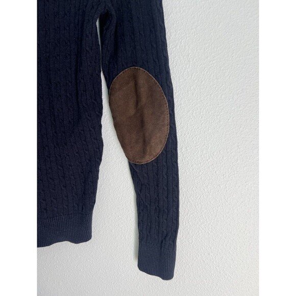 Massimo Dutti Cable Knit Sweater V-Neck Wool Cashmere Blend Suede Elbow Patch S - Picture 6 of 7